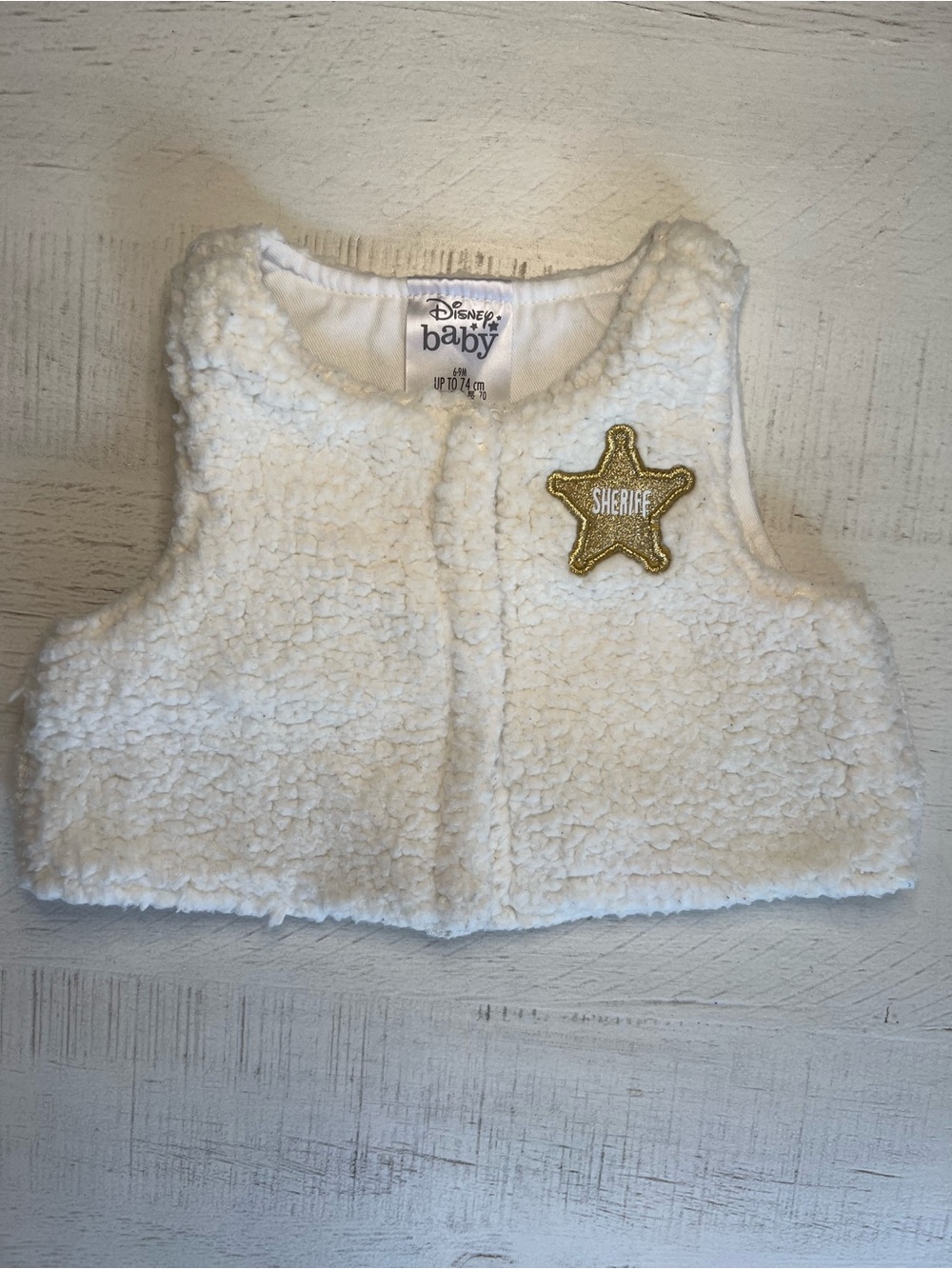 Disney Baby Sherpa Vest - White with Gold Sheriff Patch